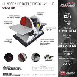 Lijadora Doble Disco 12" 1 Hp 120 Volts California Machinery CALJDS12D CALJDS12D CALIFORNIA MACHINERY
