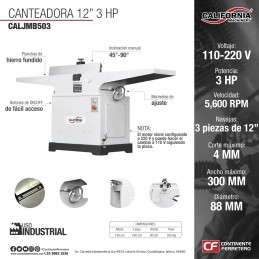 Canteadora para Madera 12"California Machinery CALJMB503 CALJMB503 CALIFORNIA MACHINERY