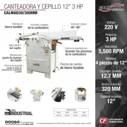 Cepillo Y Canteadora Para Madera 12" 3 Hp 325 Kg Hd California Machinery CALMAD30/300MM CALMAD30/300MM CALIFORNIA WOOD