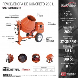 Revolvedora De Concreto 260 L 13Hp 1 Saco CALT13MG1SKITH CALIFORNIA CONSTRUCTION