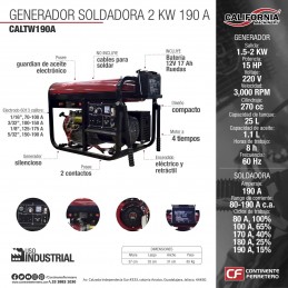 Generador Soldadora 190 A 2,000W 220V CALTW190A CALIFORNIA MACHINERY