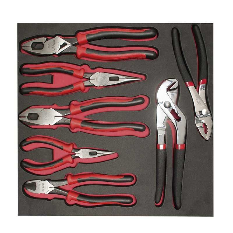 Juego de pinzas bimaterial con bandeja EVA 7 piezas Urrea CH212