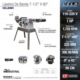 Lijadora De Banda Con Motor 1 Hp 7 1/2" X 80" Cela Lb9M1 CELLB9M1 HERRAMIENTAS CELA