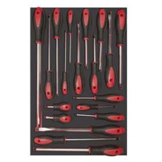 Juego de destornilladores mango bimaterial varias puntas bandeja laminada 19 piezas Urrea CH307