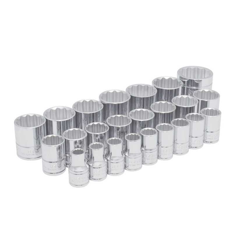 Juego de dados cuadro de 1/2" 12 puntas metricos 24 piezas Urrea 54211