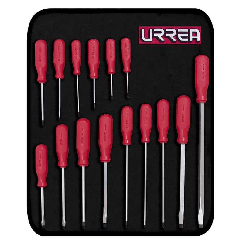 Juego de destornilladores con mango rojo combinados 15 piezas Urrea 9600ER