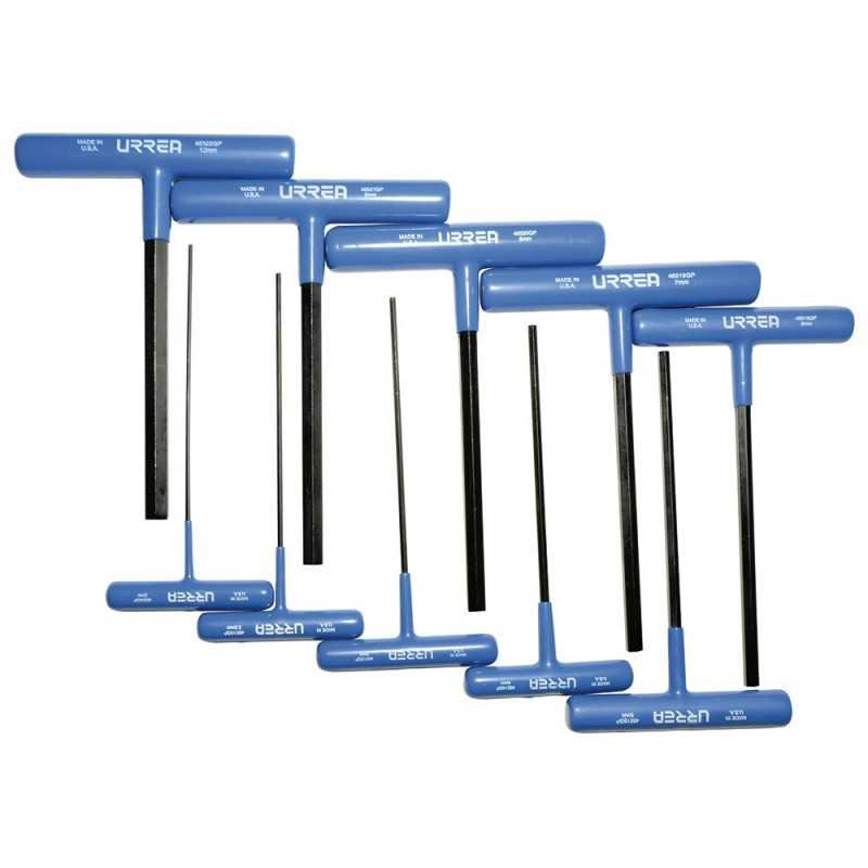 Juego de llaves hexagonales cortas tipo "T" ergonómicas metricas 10 piezas Urrea 4965GPM