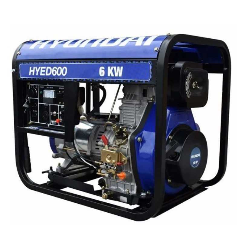Generador monofásico con motor de diésel de 4 tiempos marca HYUND HYU-HYED600 HYUNDAI