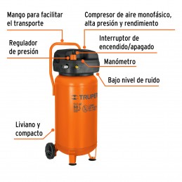 Compresor de aire libre de aceite, 50 L, 3 HP (potencia máx) TRUP-13847 TRUP-13847