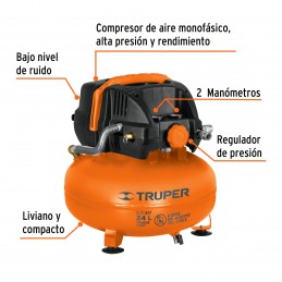 Compresor de aire libre de aceite,24L,2-2/3HP (potencia máx) TRUP-13830 TRUP-13830