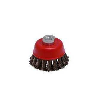 Carda copa trenzada alambre grueso 4" x 0.50 mm con rosca 5/8" Urrea C808