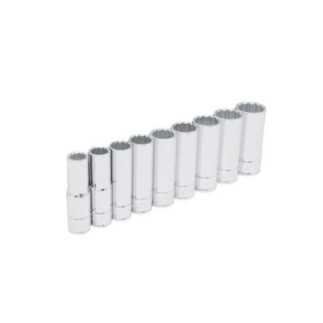 Juego de dados largos cuadro de 1/2" 12 puntas en pulgadas en riel 9 piezas Urrea 54117