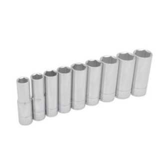 Juego de dados largos cuadro de 1/2" 6 puntas en pulgadas en riel 9 piezas Urrea 54118