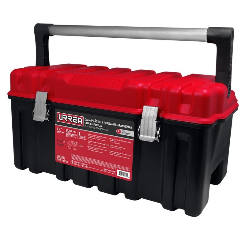 CPU26AR Caja portaherramientas plástica con broches metálicos charola y tapa roja 26" x 10" x 10" Urrea