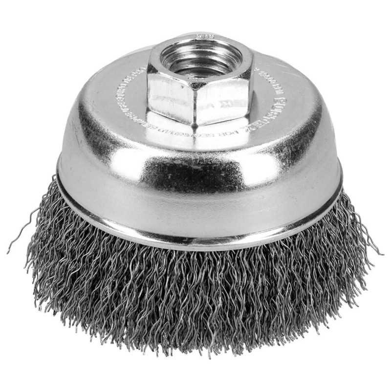 Carda copa ondulada alambre delgado 4" x 0.35 mm con rosca 5/8" Surtek C502