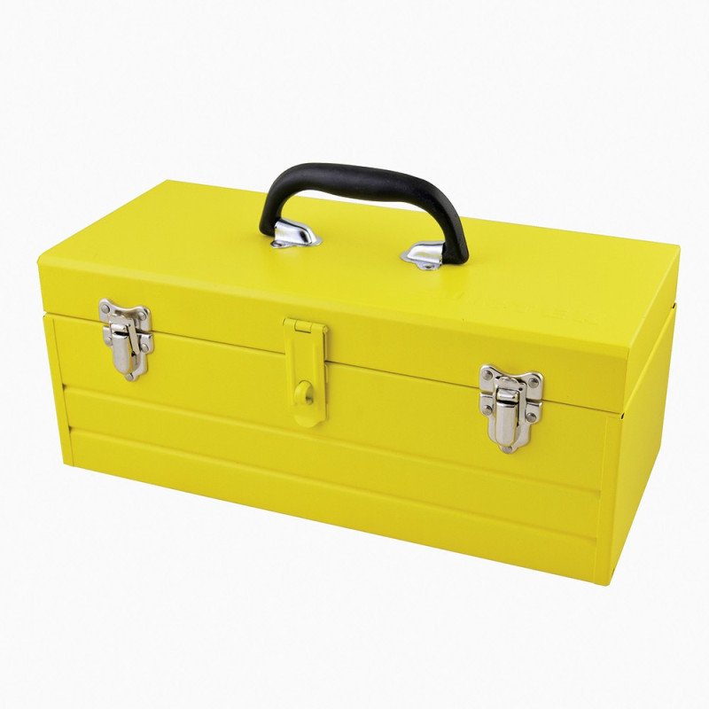 CM20 Caja portaherramientas metálica color amarillo con charola 19" x 7" x 6" Surtek