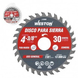 Disco Para Sierra Circular P/Madera 4-3/8'' X 7/8'' 30Dt Buje 3/4 WZ-25000 WESTON