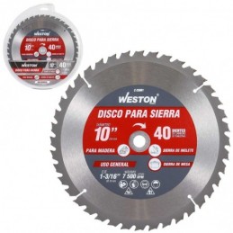 Disco Para Sierra Circular P/Madera 10'' X 1-3/16'' 40Dt C/Bujes WZ-25081 WESTON