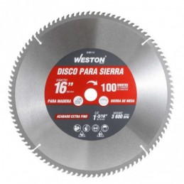 Disco Para Sierra Circular P/Madera 16'' X 1-3/16'' 100Dt Buje 25 WZ-25115 WESTON