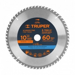 Disco sierra p/madera 10', 60 dientes, centro 1' 18308 TRUP-18308 TRUPER
