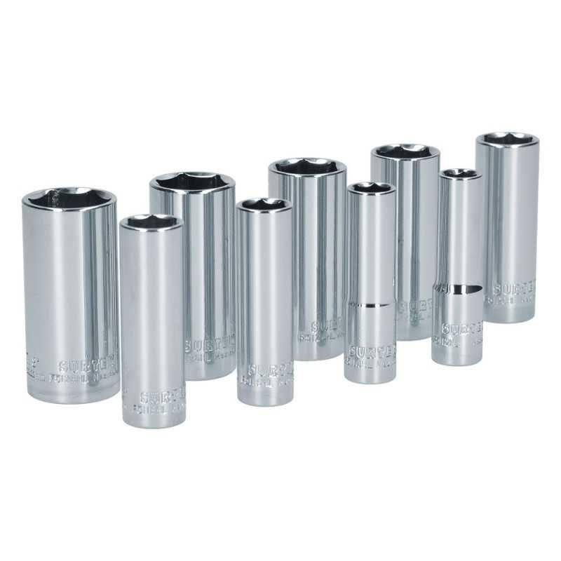 Juego de dados largos cuadro de 3/8" 6 puntas en pulgadas 9 piezas Surtek S12S