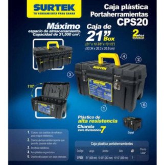 Caja portaherramientas plástica 21" x 10" x 10" Surtek CPS20