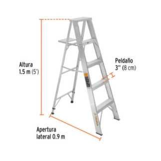 Escalera De Tijera 100% Aluminio Tipo Ll 4 Peldaños, Truper 10445
