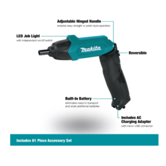 Atornillador 1/4" 3.6 V + 81 puntas + estuche MAKITA DF001DW