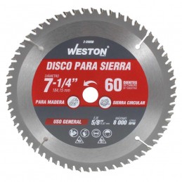 DISCO PARA SIERRA CIRCULAR P/MADERA 7-1/4'' X 5/8'' 60DT WEST-Z25030 WEST-Z25030 WESTON