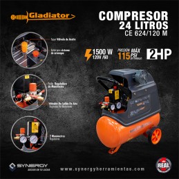 Compresor Direct Drive 24L 2Hp 110/220V Gladiator CE624/120M SYN-CE624120M GLADIATOR