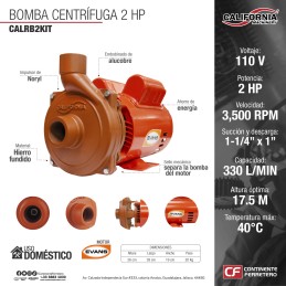 Bomba Centrífuga 1-1/4" x 1" 2 Hp 110 V Motor EVANS CALIFORNIA MACHINERY CALRB2KIT CALRB2KIT CALIFORNIA MACHINERY