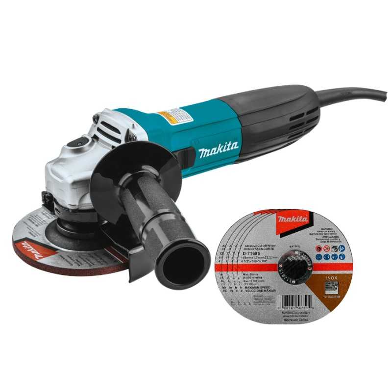 Combo Esmeriladora Angular 4-1/2" 720 W + 5 Discos D71685 MAKGA4530KIT MAKITA