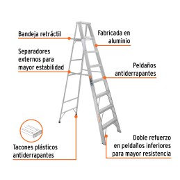 Escalera De Tijera Aluminio Tipo Ll 7 Peldaños, Truper 10460 TRUP-10460 TRUPER