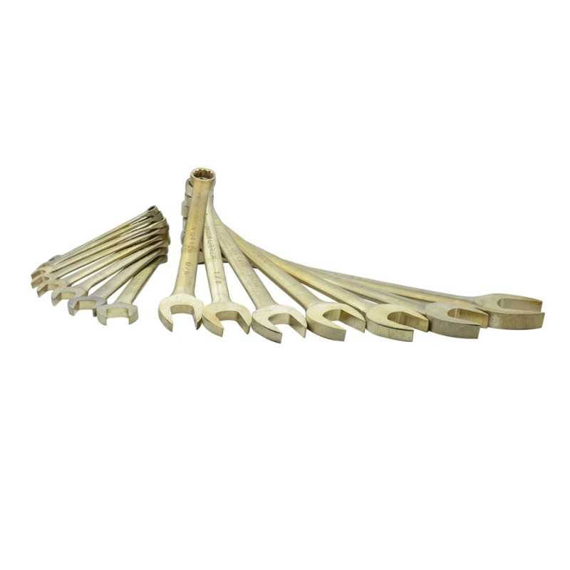 UH1200F Juego de llaves combinadas de bronce-aluminio antichispa en pulgadas 12 puntas 15 piezas Urrea UH1200F URREA