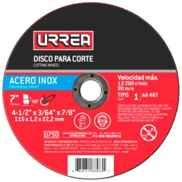 U750 Disco abrasivo tipo 1 para acero inoxidable 4-1/2" x 3/64" Urrea U750 URREA