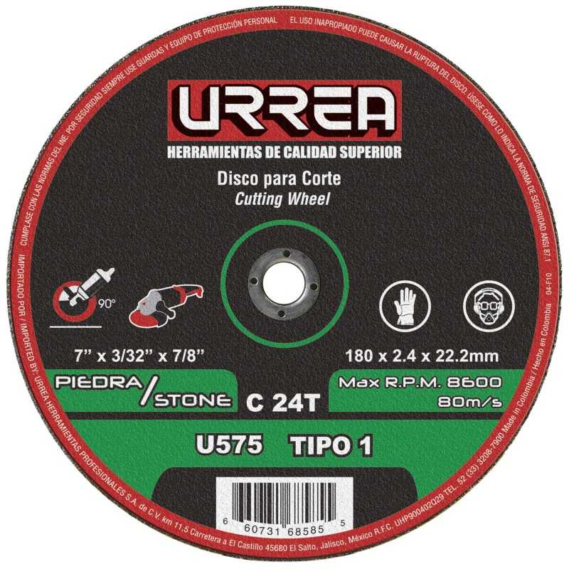 U575 Disco abrasivo tipo 1 para piedra 7" x 3/32" Urrea U575 URREA