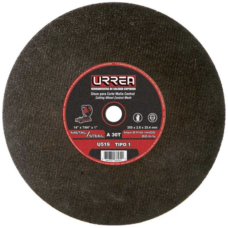 U519 Disco abrasivo tipo 1 para metal 14" x 7/64" Urrea U519 URREA