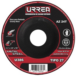 U386 Disco abrasivo tipo 27 para metal 4-1/2" x 1/4" Urrea U386 URREA