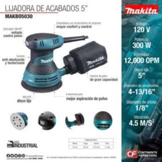 Lijadora Orbital 5" 300 W 12,000 rpm MAKITA BO5030