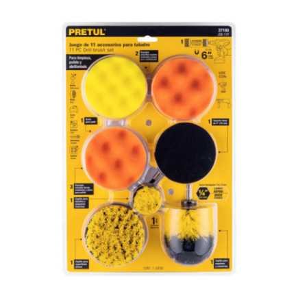Juego 11 accesorios de limpieza y pulido p/taladro, Pretul PRETUL-27190