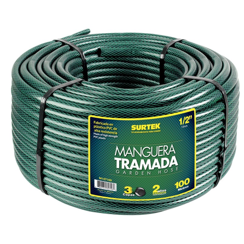 M58T100 Manguera para jardín tramada en rollo verde 5/8" 100 m Surtek M58T100 SURTEK