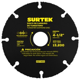 DDT45S Disco de diamante multi-corte punta de carburo de tungsteno 4-1/2" Surtek DDT45S SURTEK