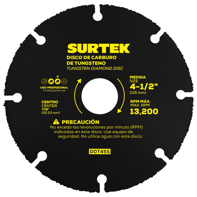 DDT45S Disco de diamante multi-corte punta de carburo de tungsteno 4-1/2" Surtek DDT45S SURTEK