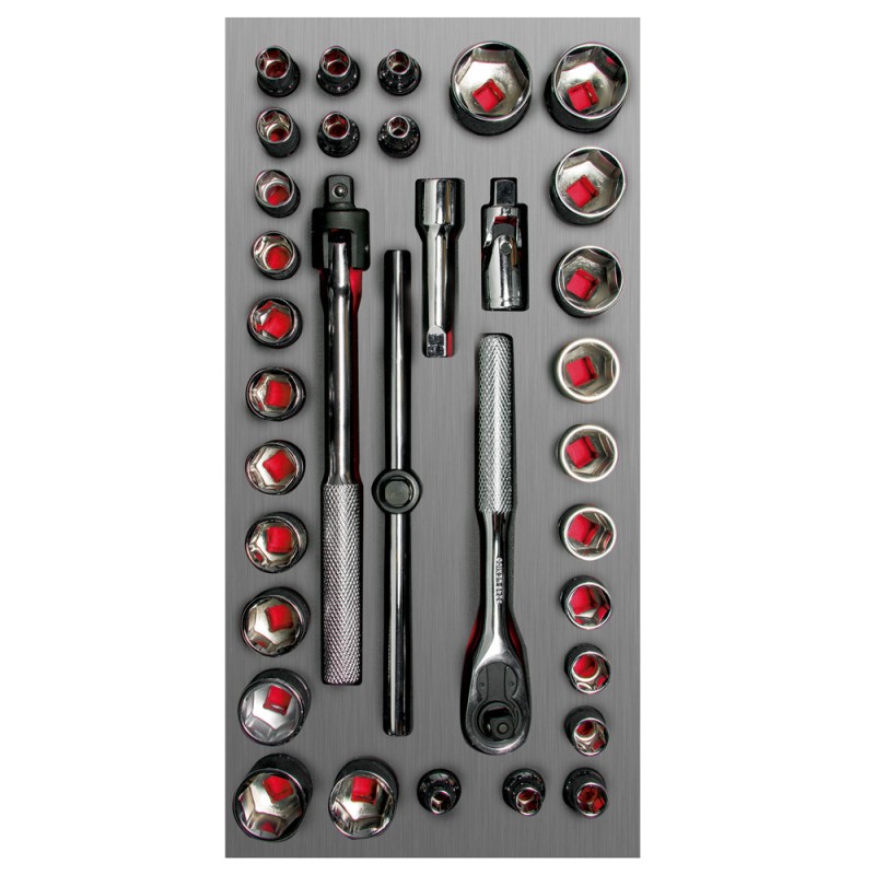 CH104L Juego de dados cortos y accesorios cuadro de 3/8" combinados 34 piezas Urrea CH104L URREA