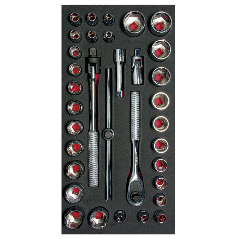 CH104 Juego de dados cortos y accesorios cuadro de 3/8" combinados 34 piezas Urrea CH104 URREA