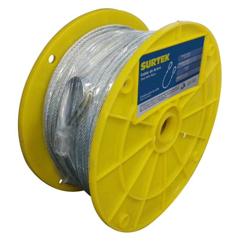 CAP214 Cable de acero con guardacabo recubrimiento PVC 1/8" x 76 m construcción de 7 x 19 Surtek CAP214 SURTEK