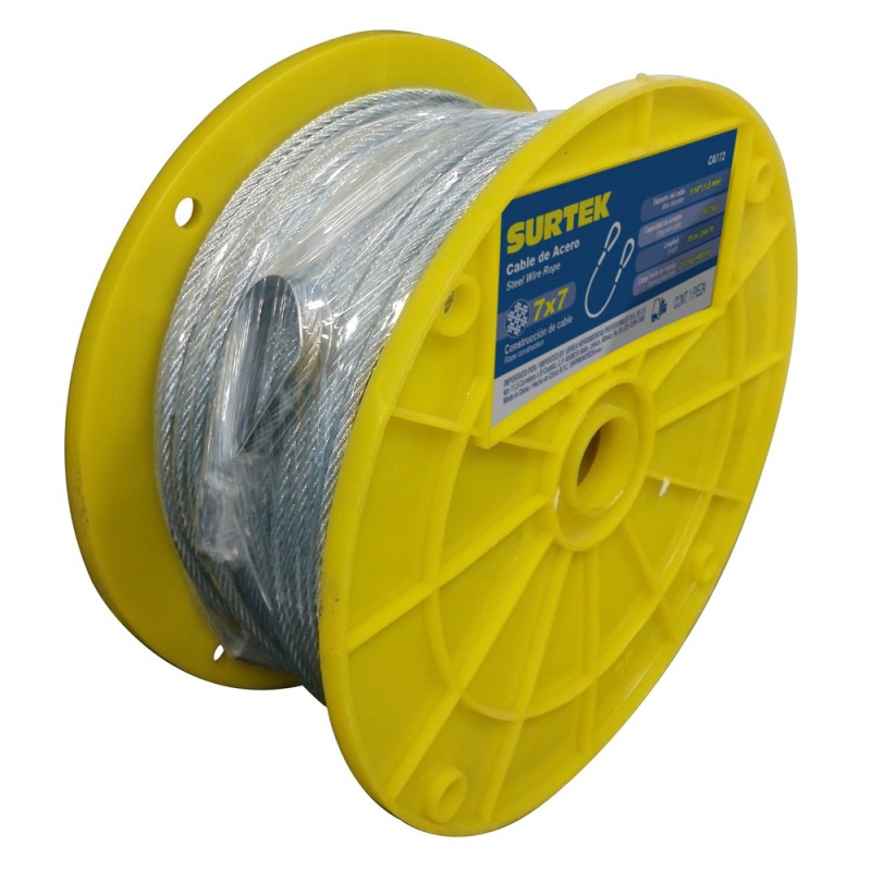 CAP116 Cable de acero con guardacabo recubrimiento PVC 3/16" x 76 m construcción de 7 x 7 Surtek CAP116 SURTEK