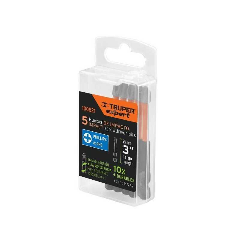 Estuche con 5 puntas de cruz PH2 de impacto largo 2", Expert 100821