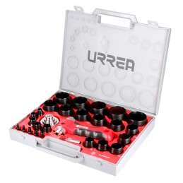 49902A Juego de sacabocados con mango adaptador ergonónico de 1/8" a 2" 28 piezas Urrea 49902A URREA