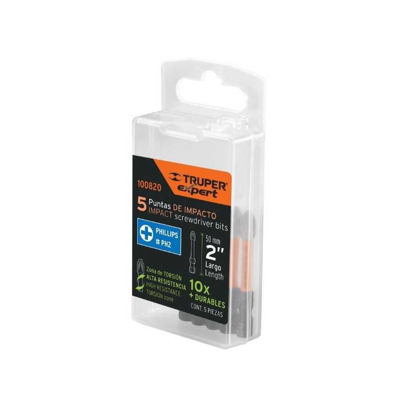 Estuche Con 5 Puntas De Cruz Ph2 De Impacto Largo 2", Expert Truper 100820 Estuche Con 5 Puntas De Cruz Ph2 De Impacto Largo 2", Expert Truper 100820